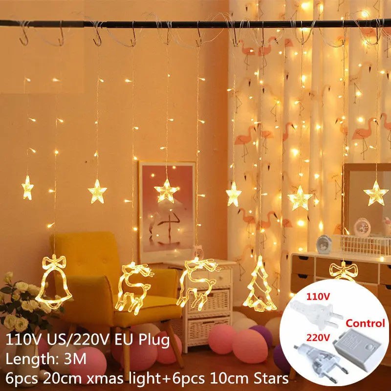 3x1/3x2/3x3 м светодиодный фонарь для занавесок рождественские украшения для дома украшения для рождественской елки Новогодний Декор Рождественский подарок Navidad - Цвет: hun he warm