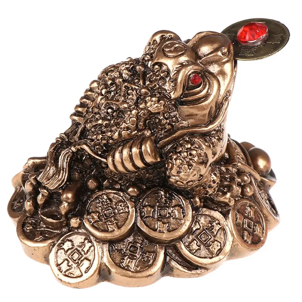 Feng Shui Money Coin Toad Figurine Statue LUCKY Fortune Wealth Gold Frog Tabletop Decoration Ornament for Office Home Desk Decor ornament crafts miniature figurines