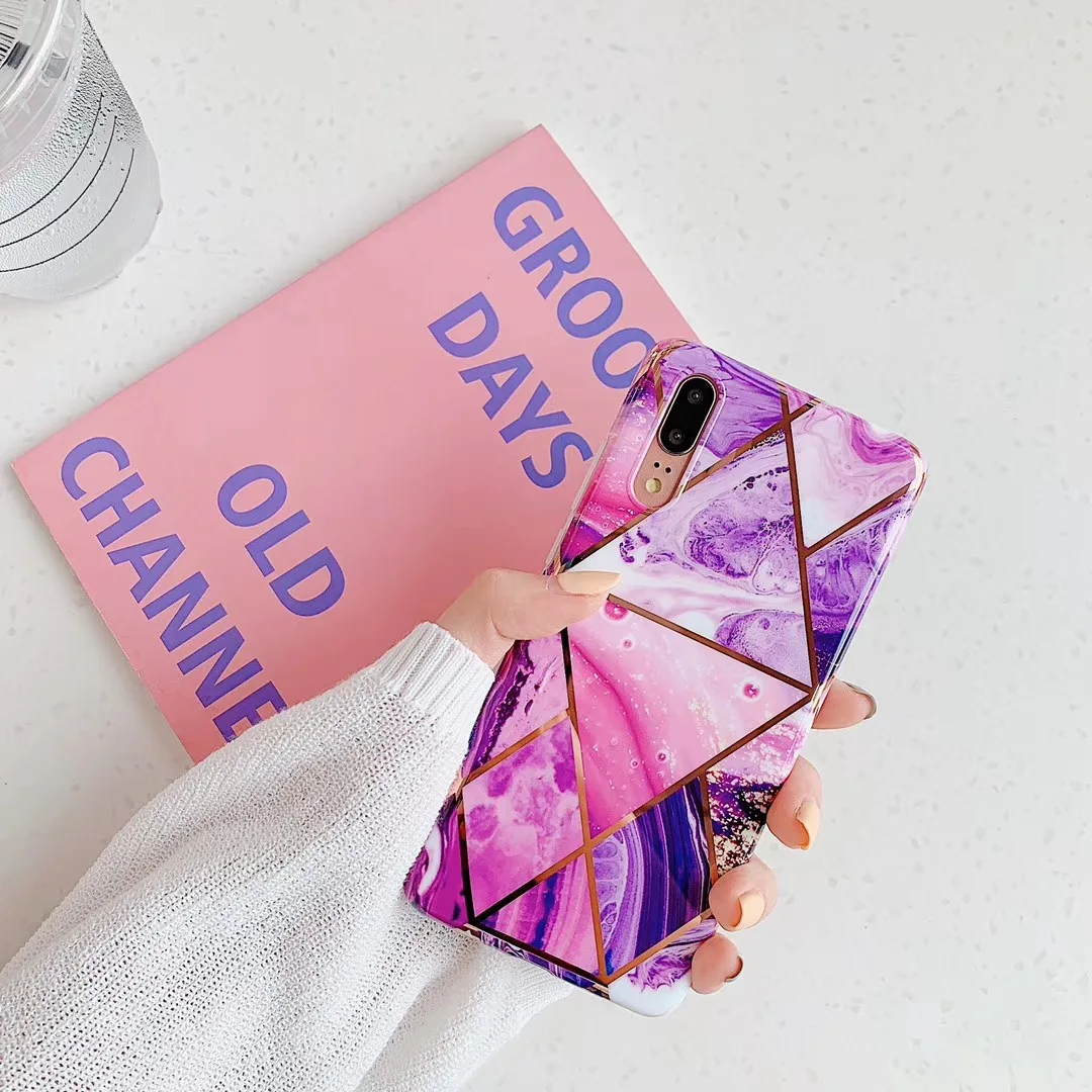 KULMG покрытие геометрический мрамор чехол для телефона для huawei P30 P20 Lite Pro mate 30 Pro Lite глянцевый мягкий IMD роскошный чехол на заднюю панель телефона