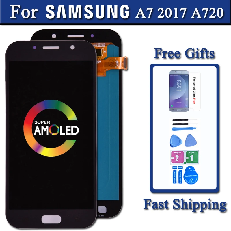 ЖК-дисплей Super Amoled с сенсорным экраном и дигитайзером в сборе для Samsung Galaxy A7 2017 A720