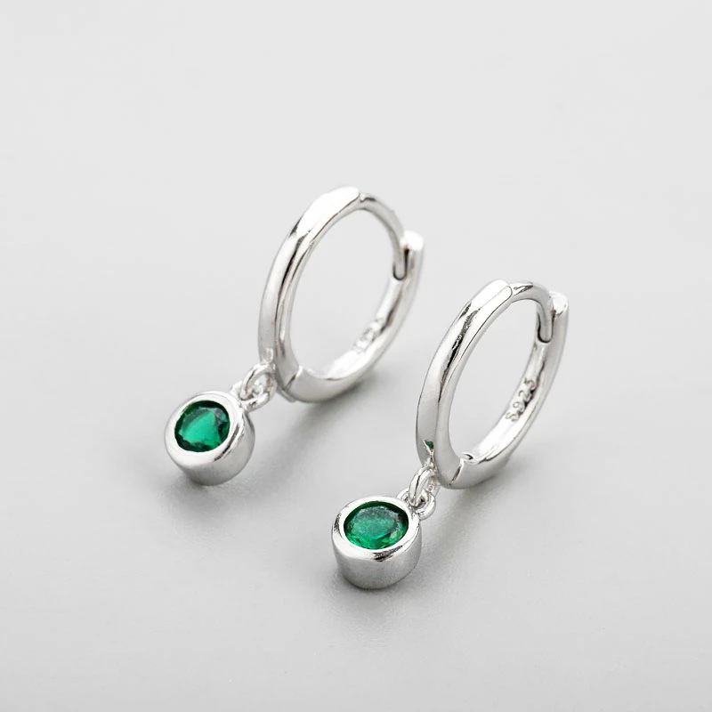 925 Sterling Silver Green Hoop Earrings 