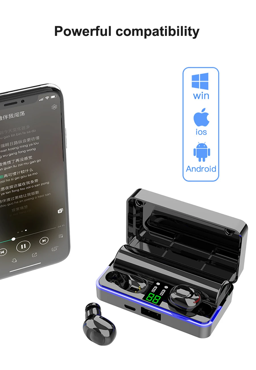 Новые Bluetooth наушники беспроводные наушники спортивные бас TWS мини стерео наушники гарнитура с микрофоном 2200 мАч зарядная коробка