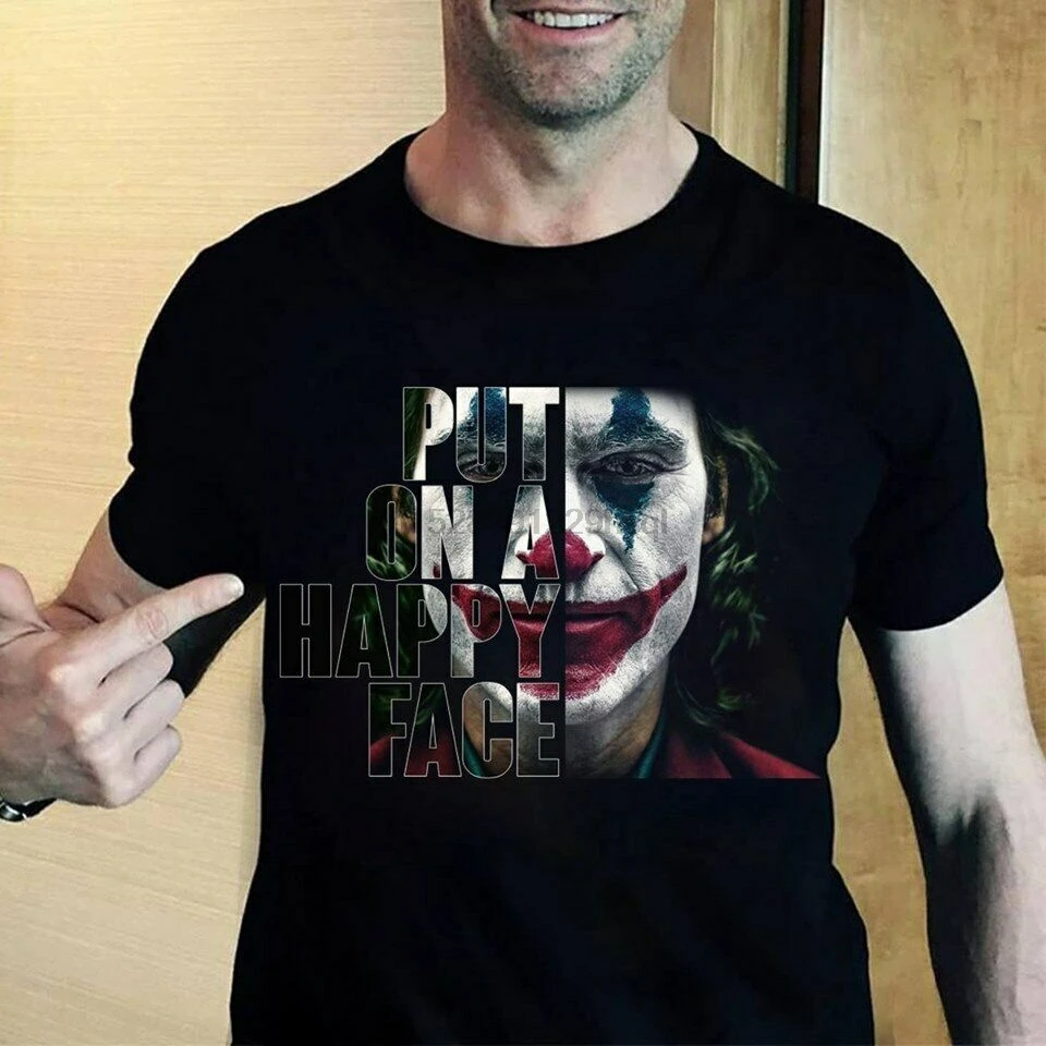 Joker T Shirt Mis Sur Un Visage Heureux Joker 19 Citations Film T Shirt Noir Pop Coton Homme T Shirt Aliexpress