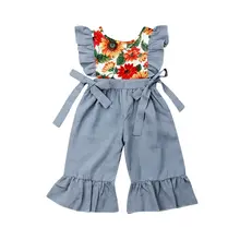 Брендовые новые детские комбинезоны милые длинные Хлопковые Штаны без рукавов с принтом «Подсолнух» для маленьких девочек Лидер продаж года