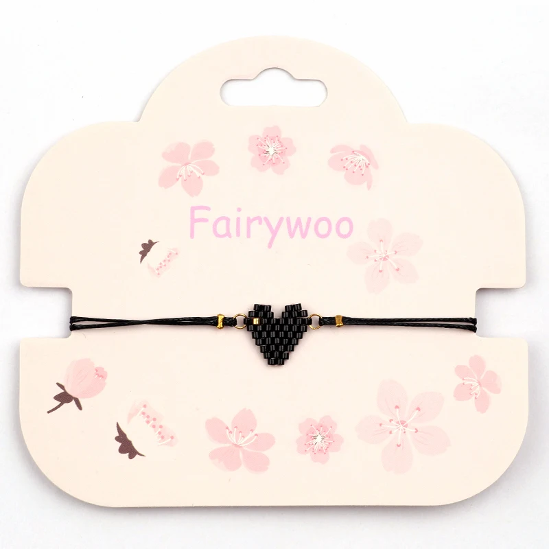 FAIRYWOO, милый браслет в виде сердца, женские модные ювелирные изделия, Миюки, бусины, браслеты с подвесками, ручная работа, Богемия, веревка, шнурок, свисающий браслет - Окраска металла: black