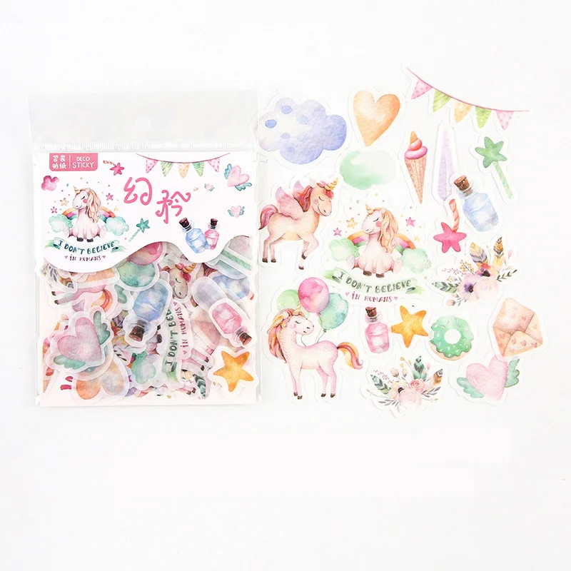 40 unids/bolsa HADA UNICORNIO Parque diario, álbum de pegatinas decorativo mano Libreta de Cuentas Decoración