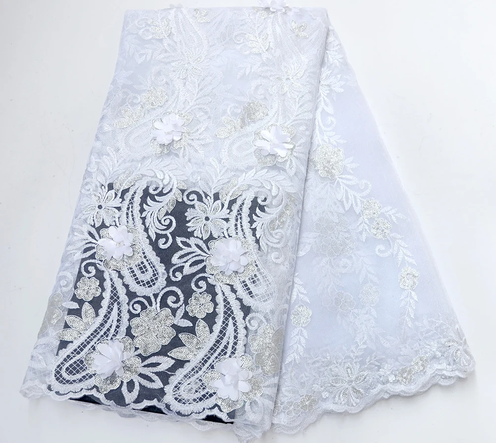 

Nigerian Lace Fabric 2019 High Quality Lace African Tulle Lace Fabric With 3D Beads French Net Lace For Wedding Dress