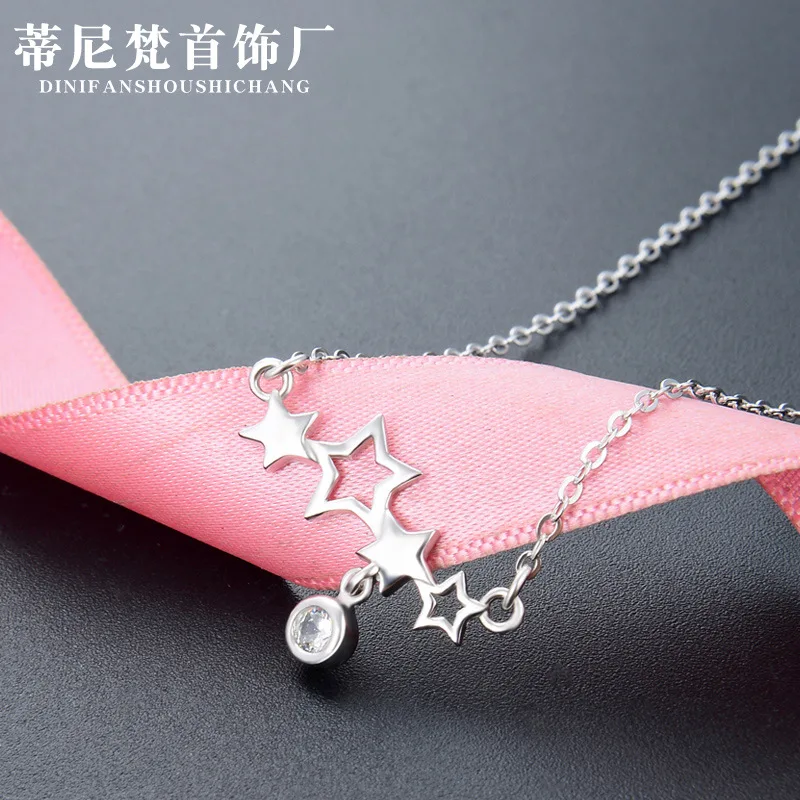 

Korean-style Douyin Celebrity Style Star Chain S925 Fine Silver Stars Zircon Necklace Women's Choker Fashion Jewelry