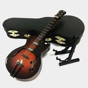 

12/20CM Mini Violin Guitar with Stand and Case Miniature Wooden Musical Instruments Ornaments Model Craft Home Decor