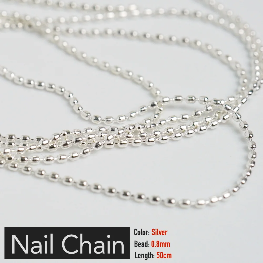 Nail Chain 0.8mm/1.0mm/50cm Rose Gold Silver Pixie Stone Decorations Accessory Metal Steel Ball Chain Nail Art Jewelry