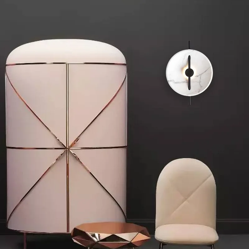 И современный имитация мрамора нордический настенный светильник, настенный светильник голова кровати спальни стилист пример комнаты гостиной