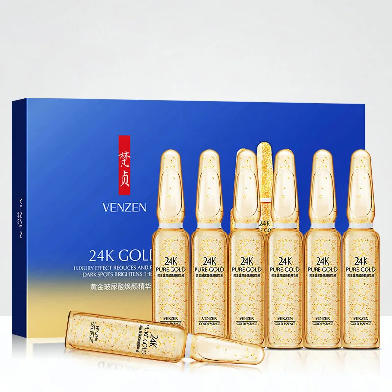 24K Золотая эссенция для лица, гиалуроновая кислота, антивозрастная Сыворотка для лица, набор из 7 предметов, увлажняющая, улучшает тонкие линии, отбеливающая, уход за кожей Q - Вес нетто: 14ml