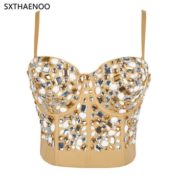 

SXTHAENOO Women's Gold Rhinestone Sleeveless Top Sling Women's Club Party Nightclub Costume Sexy Sleeveless Sleeveless Top
