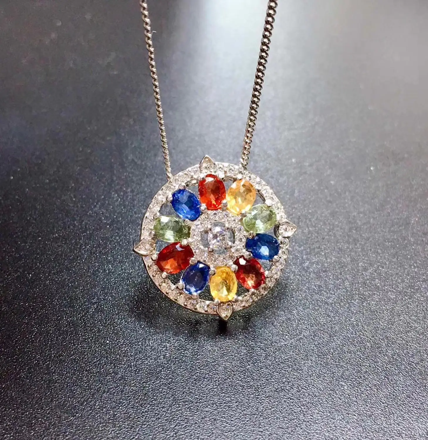 Natural Multicolor Sapphire Necklace 