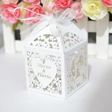Поцелуй сердце лазерная резка пользовательские свадебные коробки с лентой из органзы