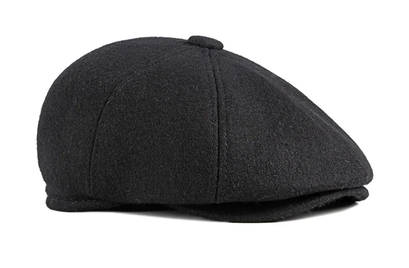 Autumn Winter Newsboy Cap With Earflap Berets Hat For Men Wool Felt Elderly Middle-aged Octagonal Hat Solid Flat Herringbone Cap black beret hat mens