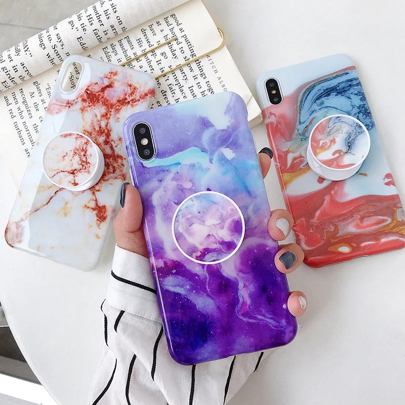 Для iPhone 11 Pro Max X XS XR XS MAX 6S 6 7 8 Plus Мягкий мраморный Ультратонкий силиконовый чехол из ТПУ с подставкой для телефона