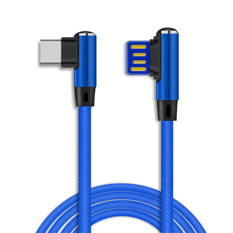 Obobix usb type C зарядное устройство для huawei P20 Lite кабель 90 градусов локоть Реверсивный провод для быстрого заряда кабель type C для Xiaomi - Цвет: Blue