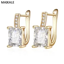 MAIKALE, классические квадратные циркониевые серьги-гвоздики для женщин, золотые, серебряные, цветные CZ Серьги с драгоценными камнями, свадебные украшения, подарки