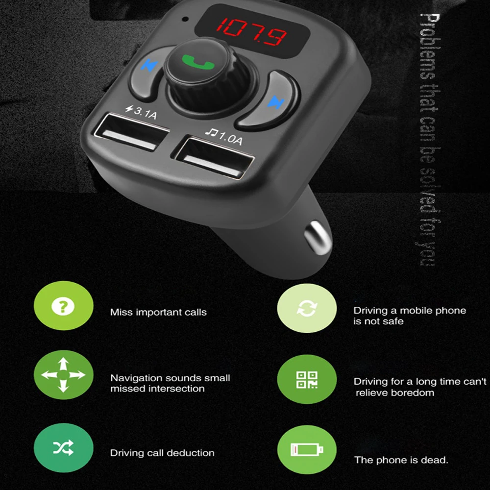 Двойной fm-трансмиттер с USB Aux модулятор Bluetooth громкой связи автомобильный комплект автомобильный аудио mp3-плеер с 3.1A быстрая зарядка автомобильное зарядное устройство