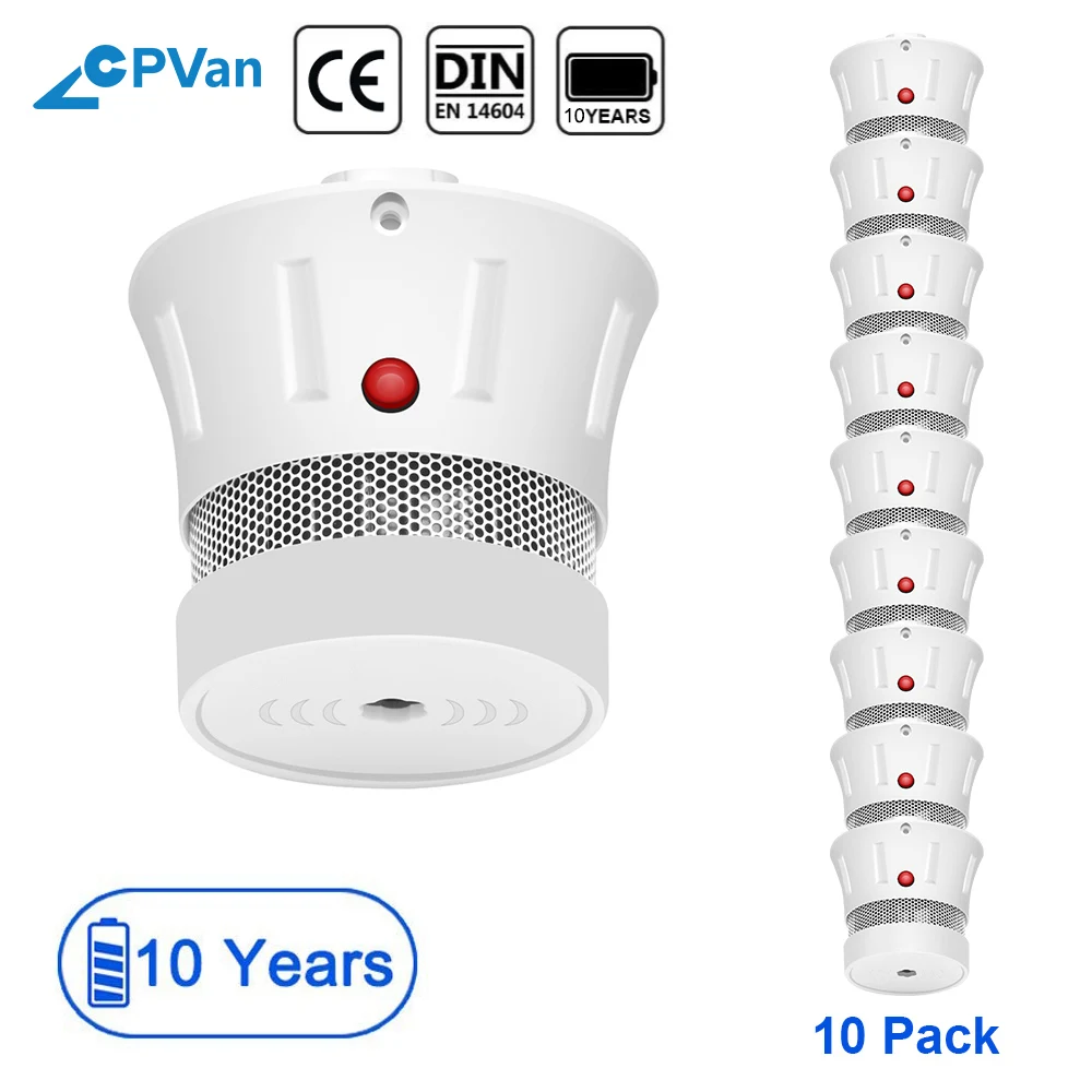 Detector de humo CPVan FSD002, protección contra incendios EN14604, certificado CE, 10 años de batería, Detector de incendios, Sensor de humo, alarma contra incendios para el hogar