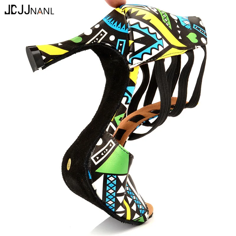  Latin Dance Shoes Ladies Dance Boots Elastic band adjustment Ballroom Dance Shoes Blue African text