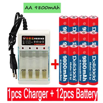 

12pcs New Tag AA battery 9800 mah rechargeable battery AA 1.5 V Rechargeable New Alcalinas drummey +1pcs 4-cell battery charger