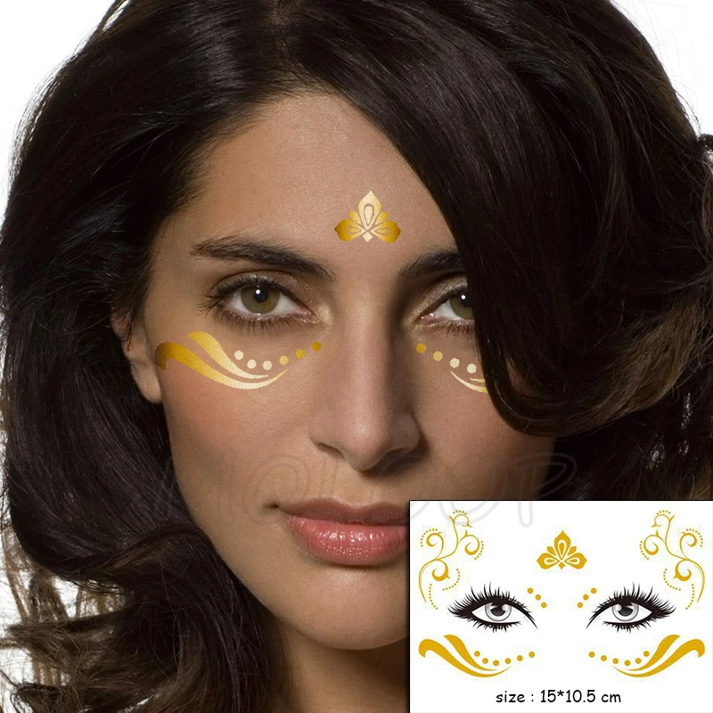 

Gold Face Temporary Tattoo Sticker Brows flower plant pattern Waterproof Freckles Makeup Eye Decal Body Art for Girl Kid 12
