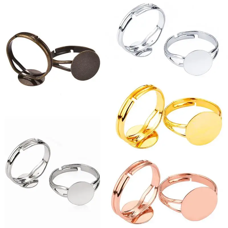 

10pcs Adjustable Blank Ring 8/10/12mm Cabochon Cameo Flat Ring Base Settings Pad Bezel Tray Blanks DIY Jewelry Making Findings