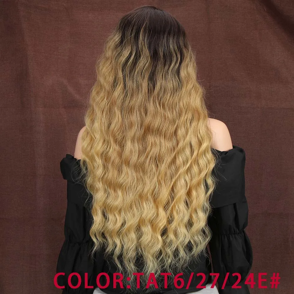 Волшебная 13X4 синтетические Синтетические волосы на кружеве парики для чернокожих Для женщин 2" дюймов супер длинные глубокая естественная волна эффектом деграде(переход от темного к блондин Цвет волос парики моды