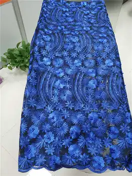 

latest African French net lace high quality with pearls swiss voice lace fabric for Nigerian party Dresses Royalblue