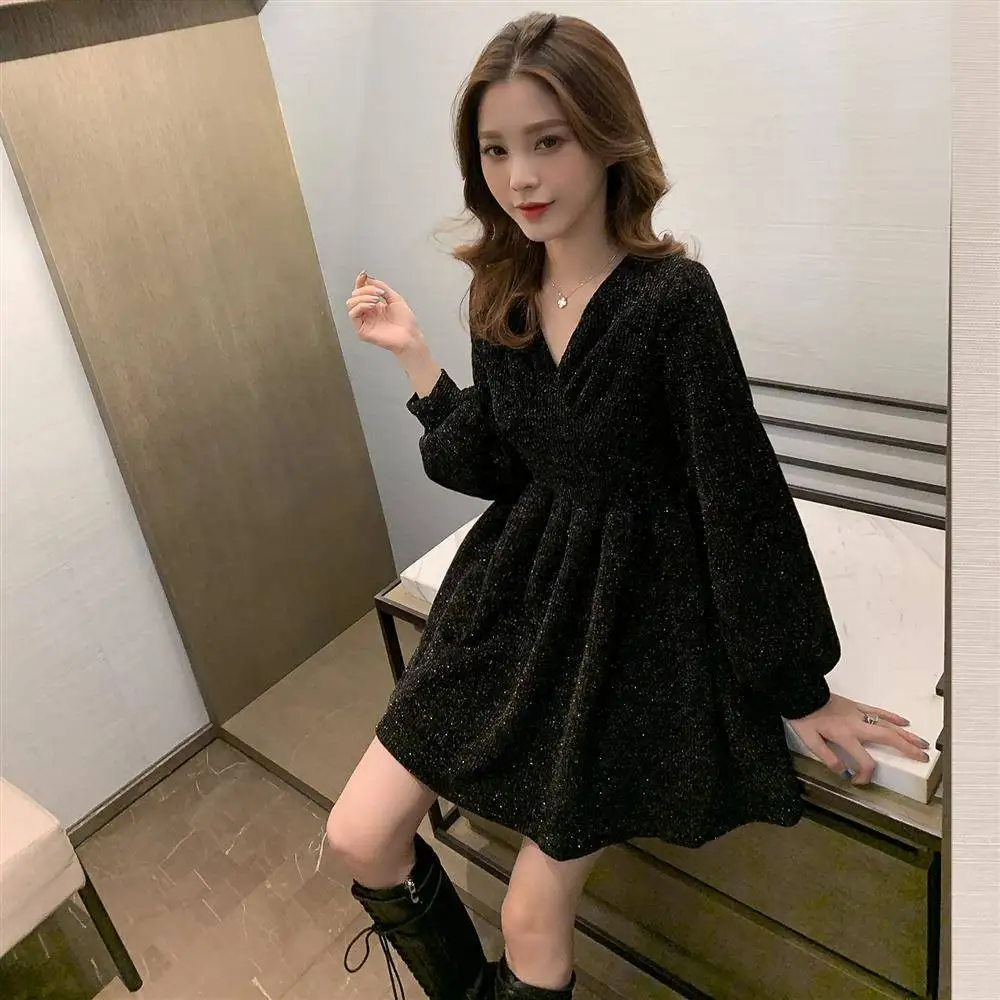 

French Retro Dress Spring New Model Korean Style Slim Hepburn Style Small Black Dress Fat mm Waist Hugging Dress
