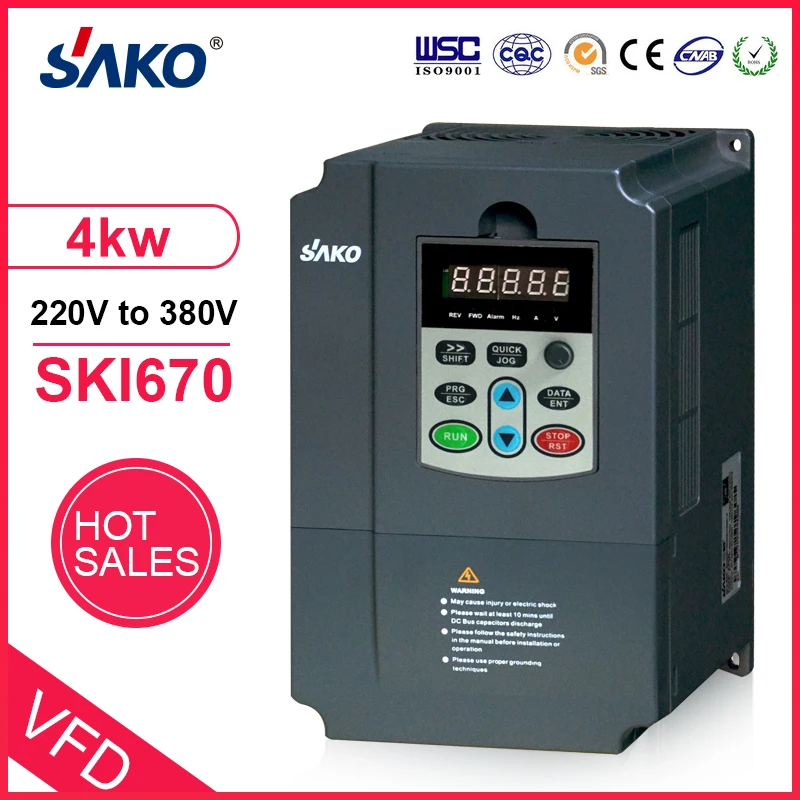 Регулятор частоты двигателя Sako SKI670 4 кВт вход VFD 220 В 1ph на выход 380 3ph|Инверторы и