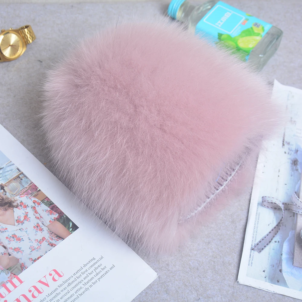 2025 New Luxury 100% Natural Real Fox Fur Hat Women Winter Knitted Real Fox Fur Bomber Cap Girls Warm Soft Fox Fur Beanies Hats 3