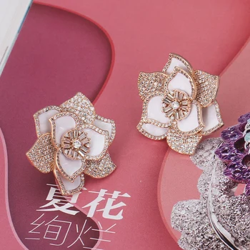 

TIRIM Golden Flower Dangle Earrings for Women Cubic Ziron Gold Stub Stereo Earing Fashion Jewelry Gifts Three-dimensional
