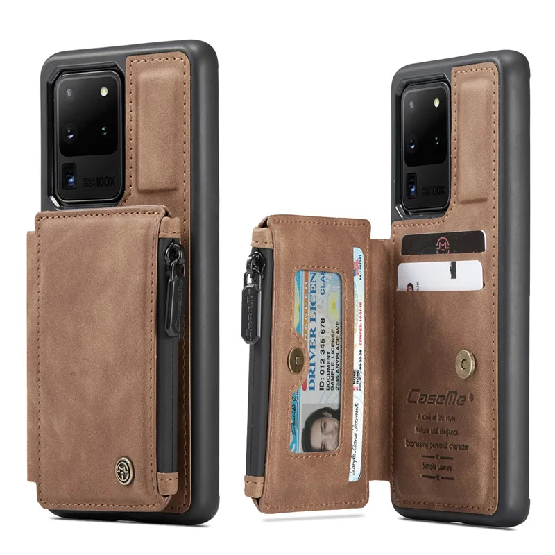 Кожаный чехол-бумажник для телефона Samsung S20 FE S10 E S9 S8 Plus чехол-кошелек на молнии с