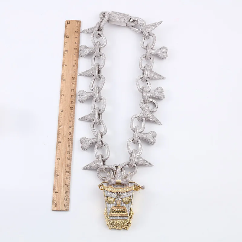 AZ Hip Hop Super Big Head Iced Out Pendant Necklace With Bling 45CM Bone ZIRCON Paved Choker Chains For Men Rapper Free Shipping 6