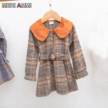 

MERI AMMI Children Girl Plaid Dress Baby Kids Dresses Winter Autumn Dressing For 2-7 Year Girl