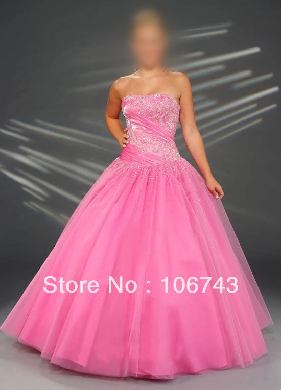 

free shipping real sample dresses 2016 new Storage A-line Strapless pink gown Prom Ball lace up custom size/color Wedding Dress