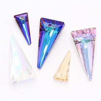 

Two Sizes Triangle Shaped Pendant Crystal Rhinestones Electroplating Jewelry Accessories DIY Earring K9 Glass Pendant One Hole