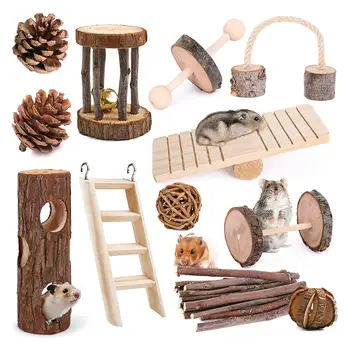 

12pcs Hamster Chew Toy Chinchilla Rabbit Snacks Natural Wooden Hamster Sports Accessories For Pet Chewing And Dental Care