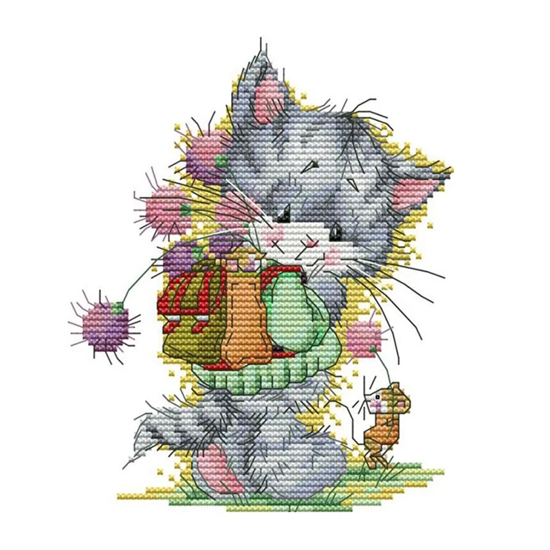 Cross Stitch Kits Stamped For Adults Beginner Kids 11ct Diy Embroidery Needlework Kit Cat And Mouse 22x24cm Package Aliexpress