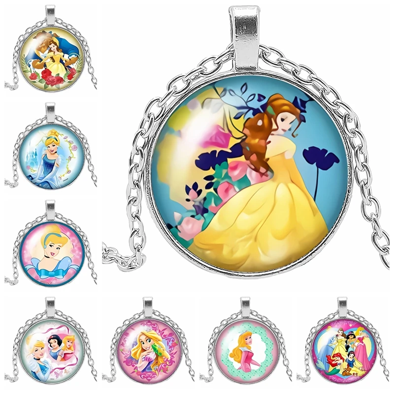 2019 New Hot Cute Snow Princess Pattern Round Convex Glass Handmade Art Making Pendant Necklace Gift Chain Can Be Wholesale | Украшения и