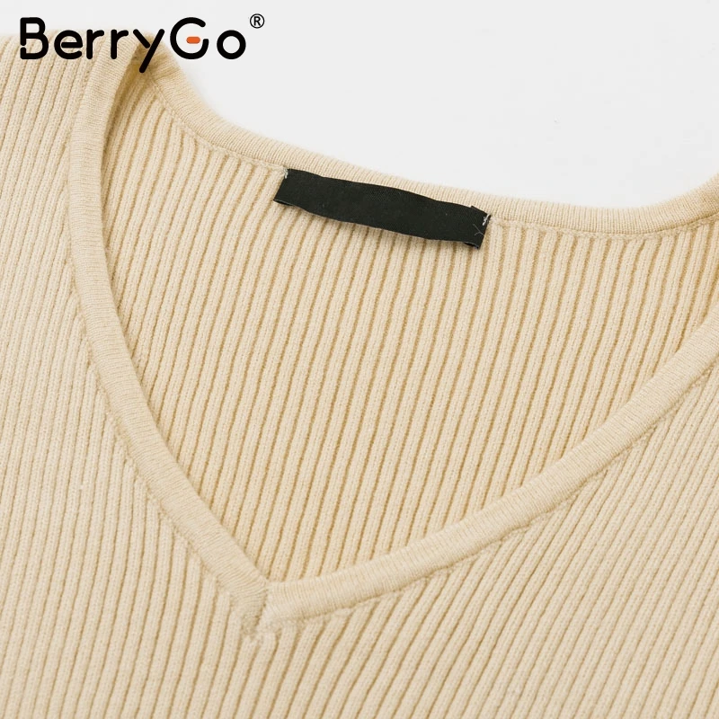 BerryGo, сексуальное трикотажное платье с v-образным вырезом, женское прозрачное офисное платье с коротким рукавом, уличная одежда, Осеннее короткое платье трапециевидной формы для вечеринки