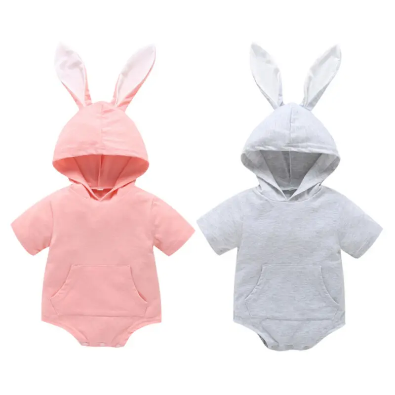 baby bodysuit Brand 0-24M Newborn Infant Baby Boy Girl Easter Short sleeve Bunny Ear Hooded Tail Jumpsuit Playsuit