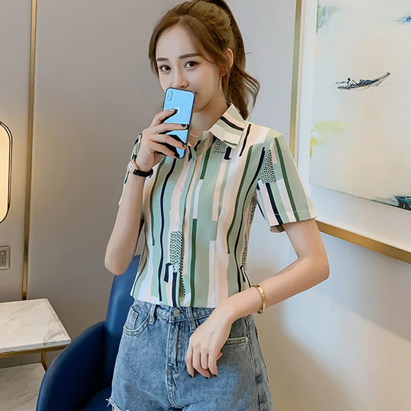 

Korean Fashion Chiffon Women Shirts Striped Turn-down Collar Women Blouses Plus Size XXXL Blusas Femininas Elegante Ladies Tops