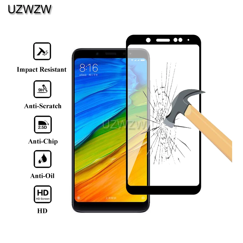 2 шт Полное покрытие из закаленного стекла для Xiaomi Redmi Note 5, Защитное стекло для экрана