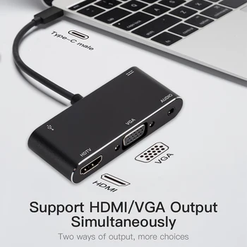 

USB 3.1 Type-C HUB Portable 5 in 1 Set 4K HDMI VGA 3.5mm Audio USB3.0 PD Adapter for Household Computer Accessories