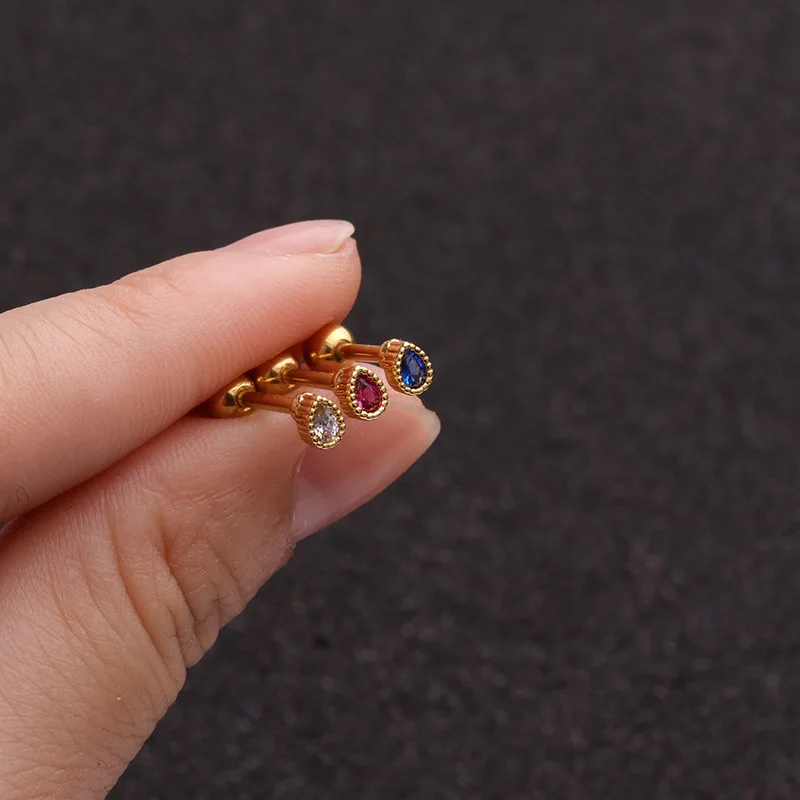 16G Color Zircon Cartilage Helix Tragus Conch Rook Stainless Steel Ear Piercing Earring Stud Body Jewelry Piercing Ear Earring