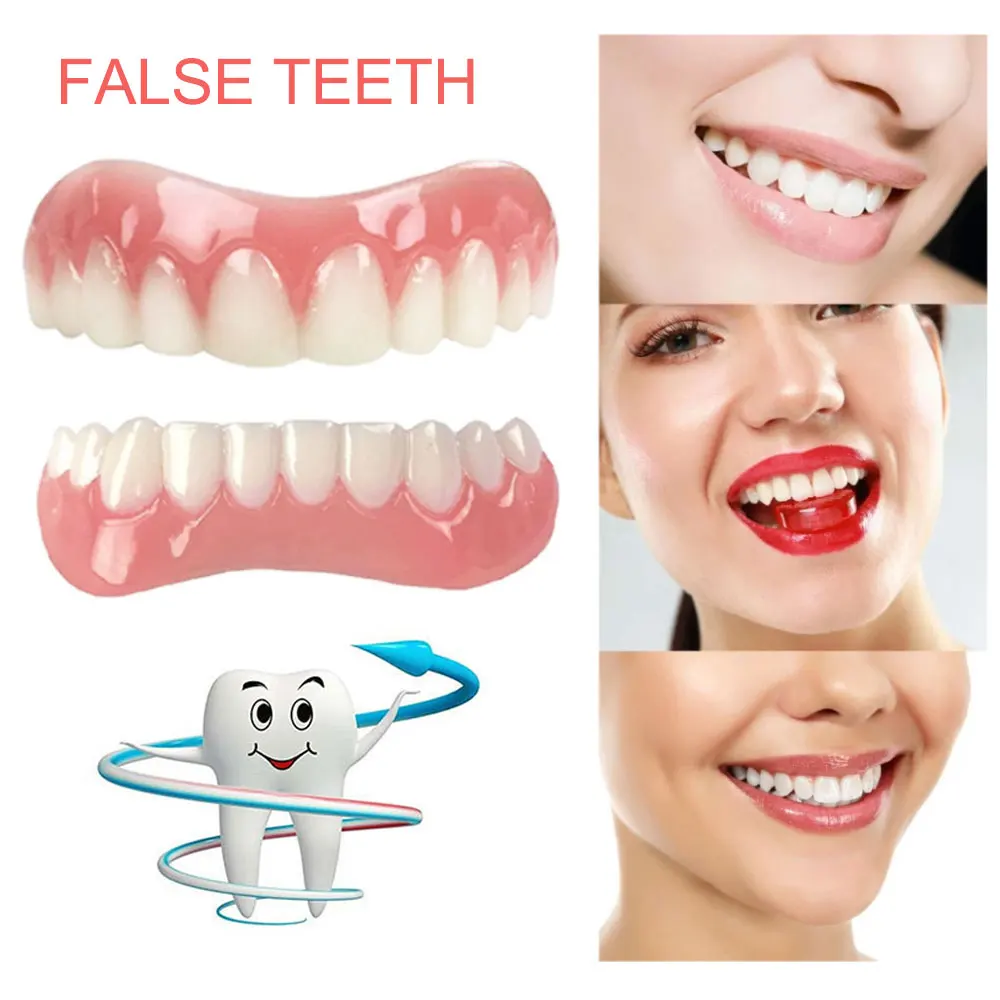 Dentadura postiza superior/inferior de silicona, carillas de sonrisa perfectas, pasta de dentaduras, herramientas de higiene Oral, dientes falsos, cosmética